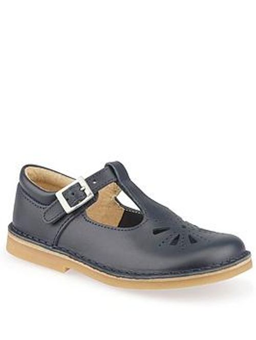 Start-Rite Lottie Leather Classic T-Bar Buckle Girls Shoes - Navy Blue