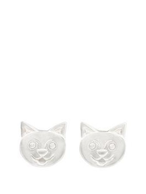 The Love Silver Collection Sterling Silver Cat Face Stud Earrings