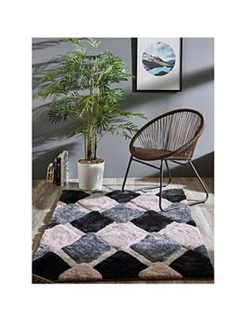 Origins 3D Geo Shaggy Grey Rug