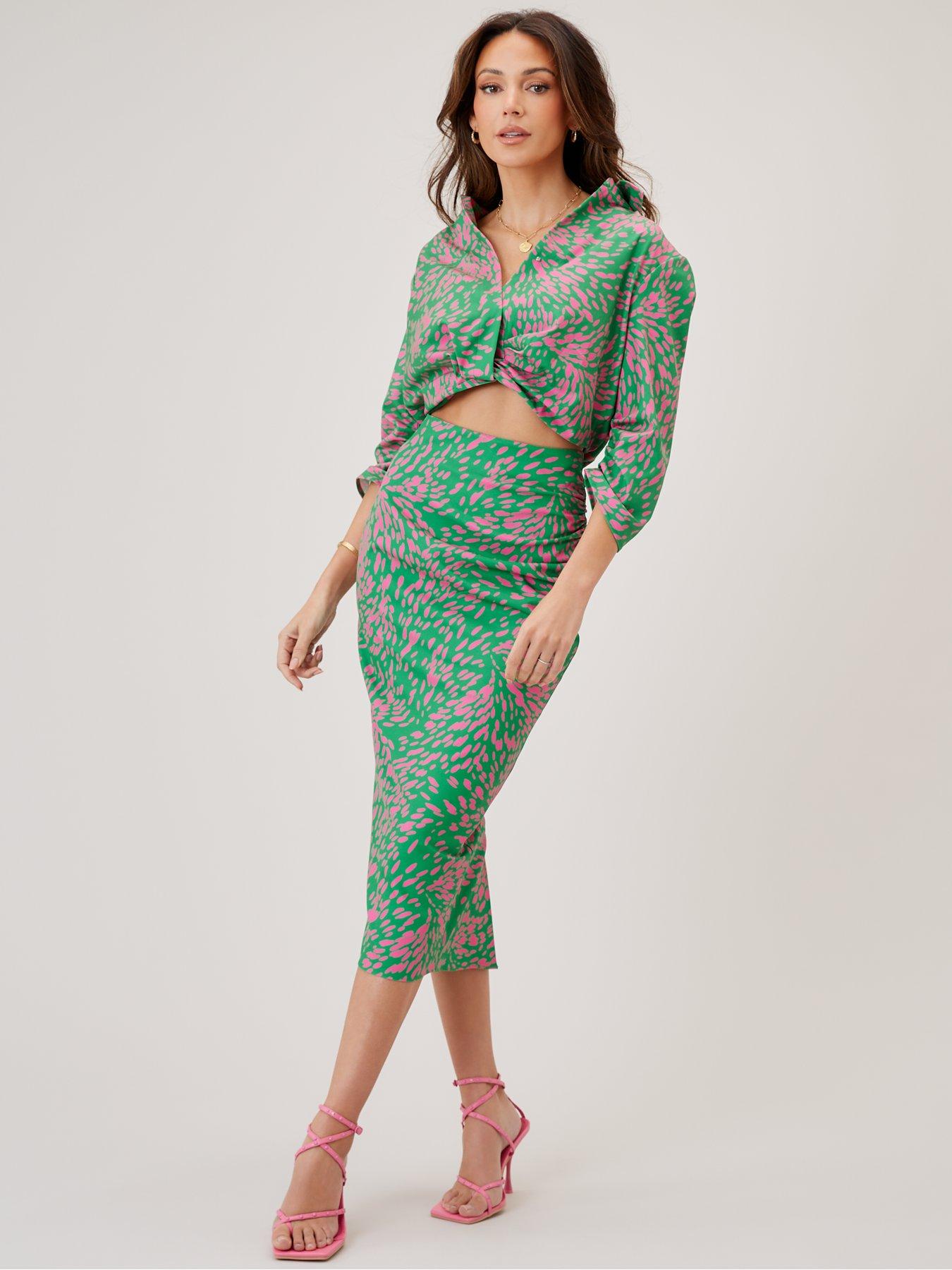 Michelle Keegan Ruched Pencil Skirt Co Ord Green Compare Closer