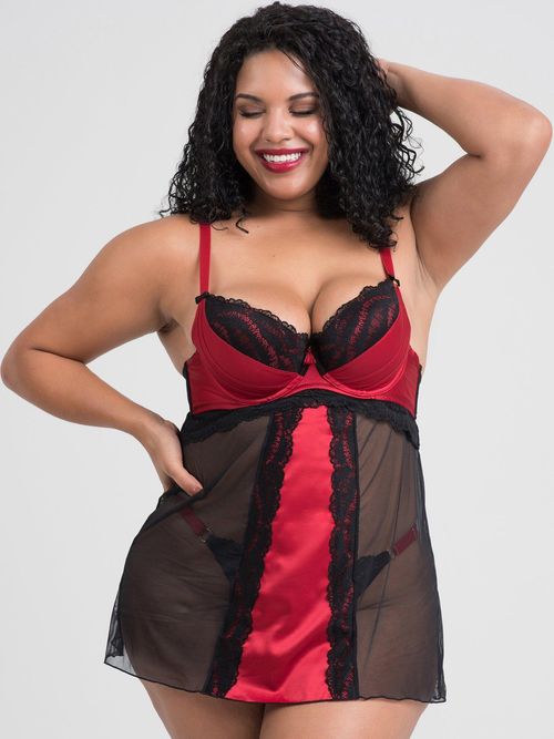 Lovehoney Plus Size Parisienne Wine Lace Plunge Chemise - Red 1x / 2x