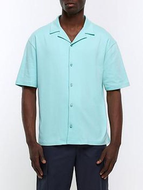 River Island Short Sleeve Regular Fit Jersey Revere Shirt - Blue