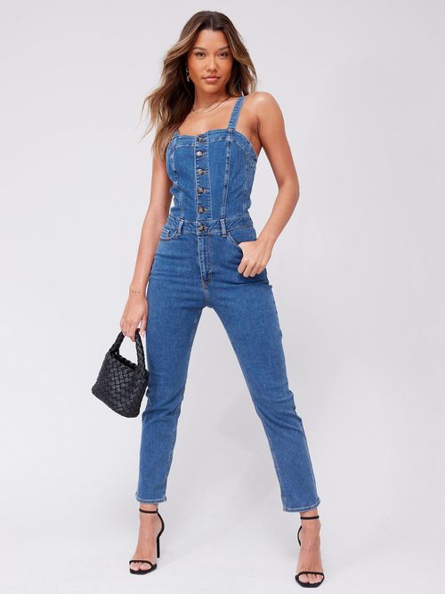 V by Very Denim Utility Jumpsuit - Blue