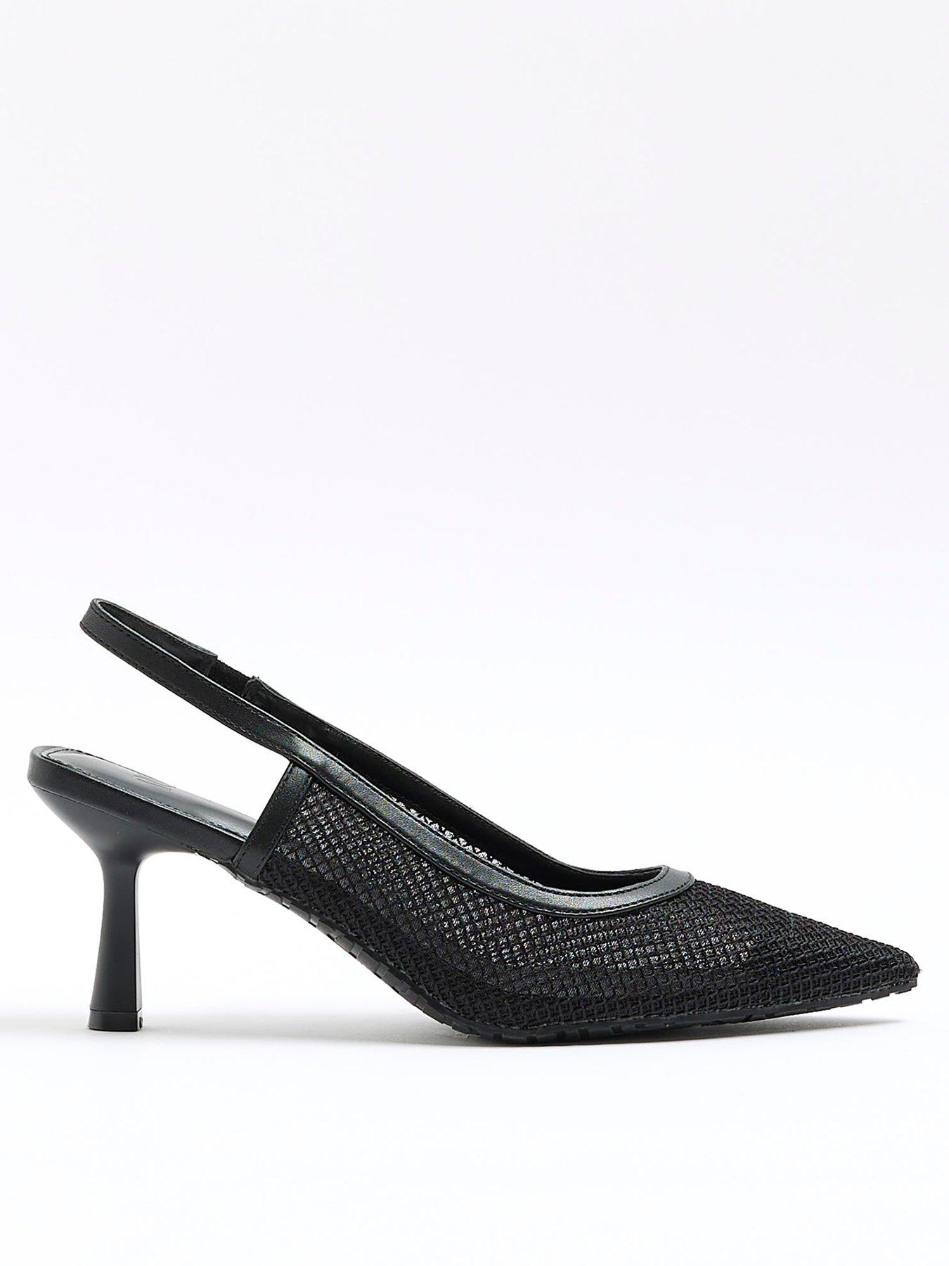 River Island Wide Fit Mesh Court Shoes Black 15.00 Mirror