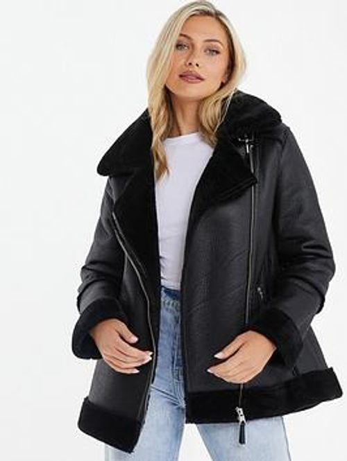 Quiz Shearling Aviator Jacket...