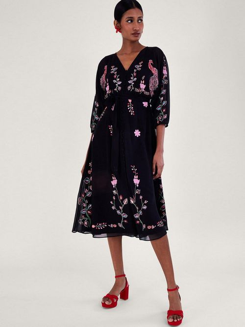 Monsoon Verina Velvet Embroidered Dress - Black, £110.00