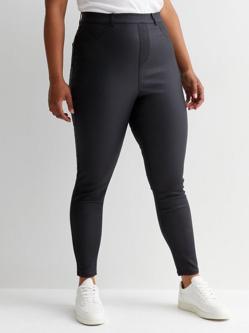 New Look Curves Black Coated Leather-Look Mid Rise Lift & Shape Emilee  Jeggings, £18.50