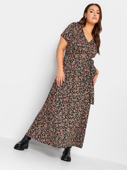 YOURS LONDON Plus Size Black Floral Wrap Dress