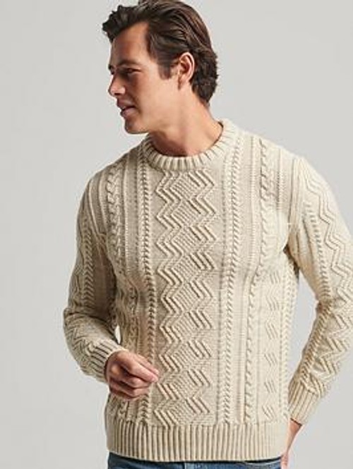 Superdry Jacob Cable Knit Crew Jumper - Cream