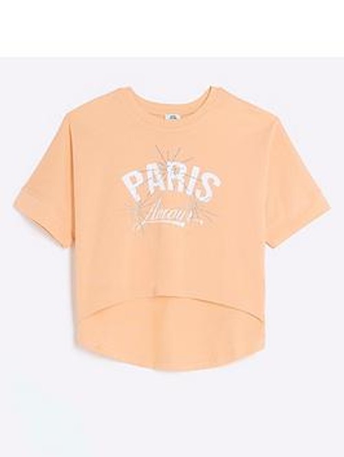 River Island Girls Embellished Graphic T-Shirt - Orange