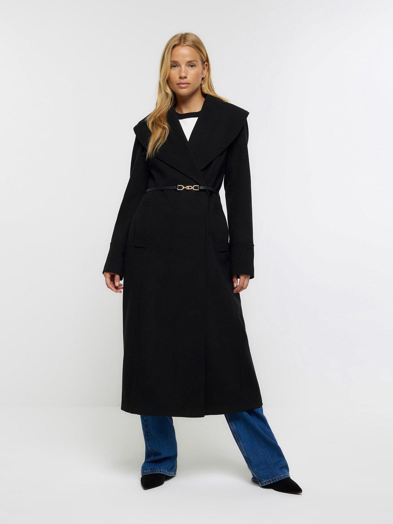 River Island Shawl Detail Cinched Coat Black 54.25 Mirror