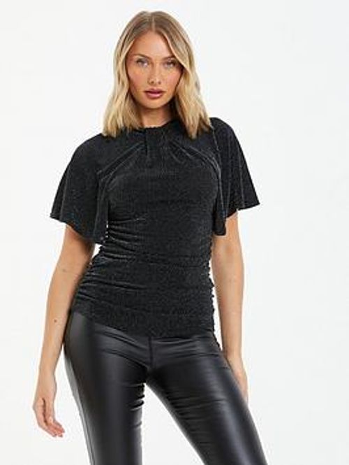 Quiz Black Sequin Batwing...