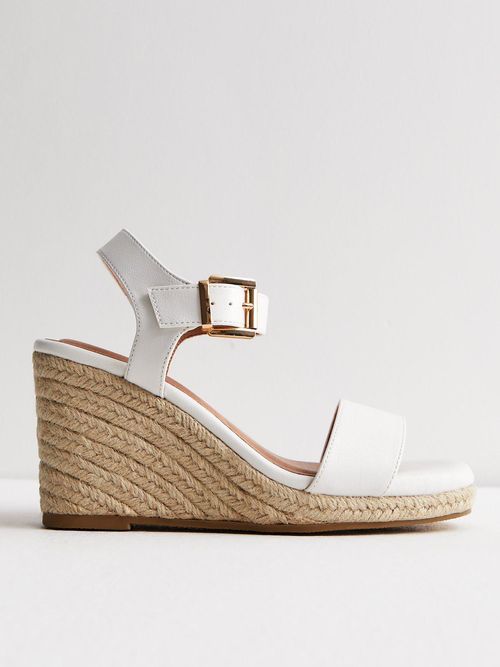 Wide Fit White Leather-Look Buckle Toe Post Sandals