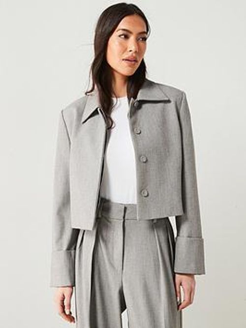 Mango Grey Cropped Suit Jacket