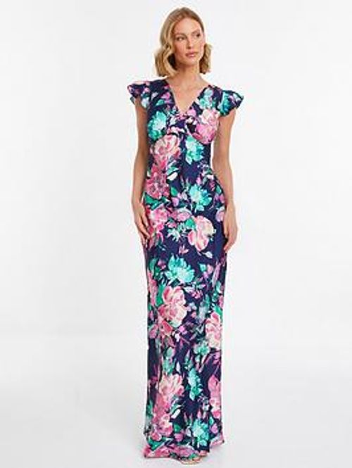 Quiz Navy Satin Floral Maxi...