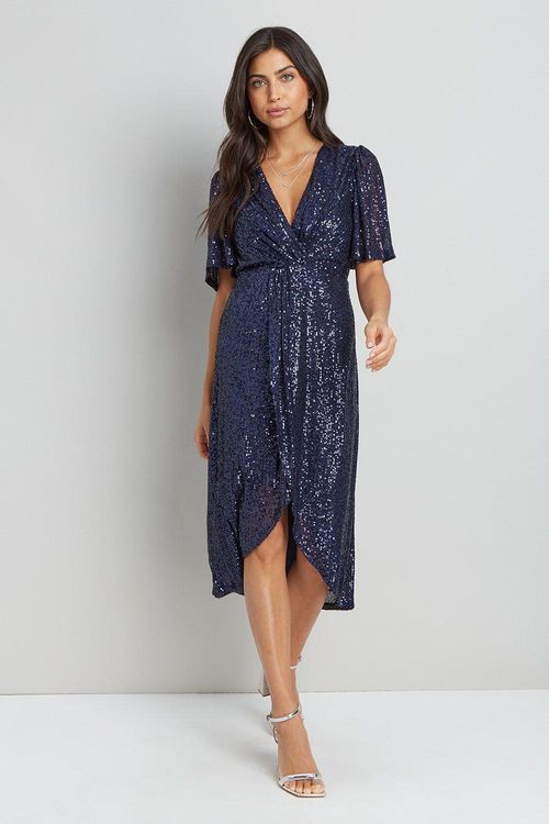 Womens Sequin Twist Wrap Dress