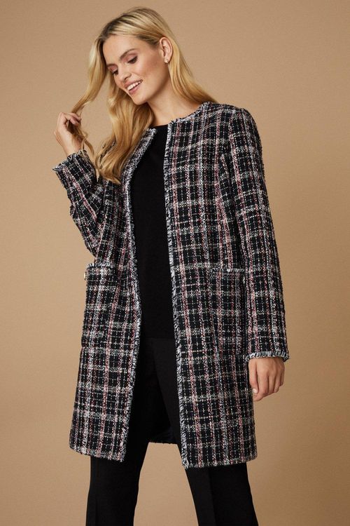 Womens Navy Check Collarless...