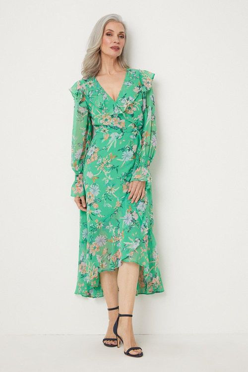 Womens Green Botanical Ruffle...