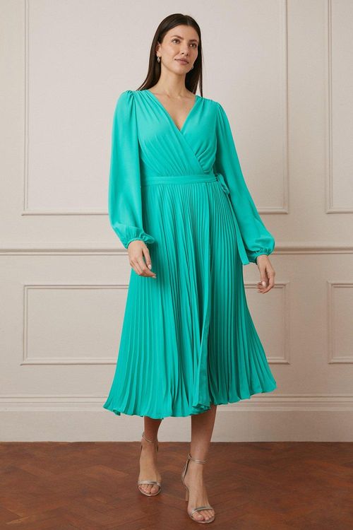 Womens Pleated Wrap Maxi Dress