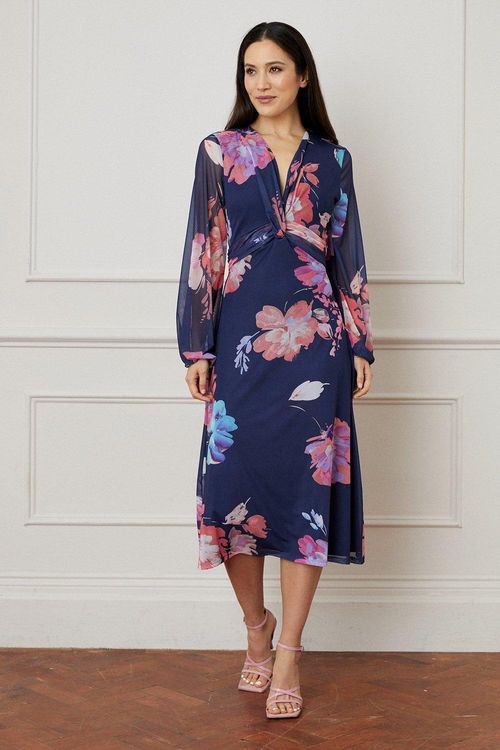 Womens Floral Mesh Twist Midi...