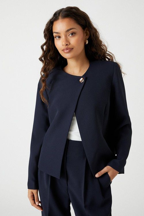 Womens Petite Navy Button...