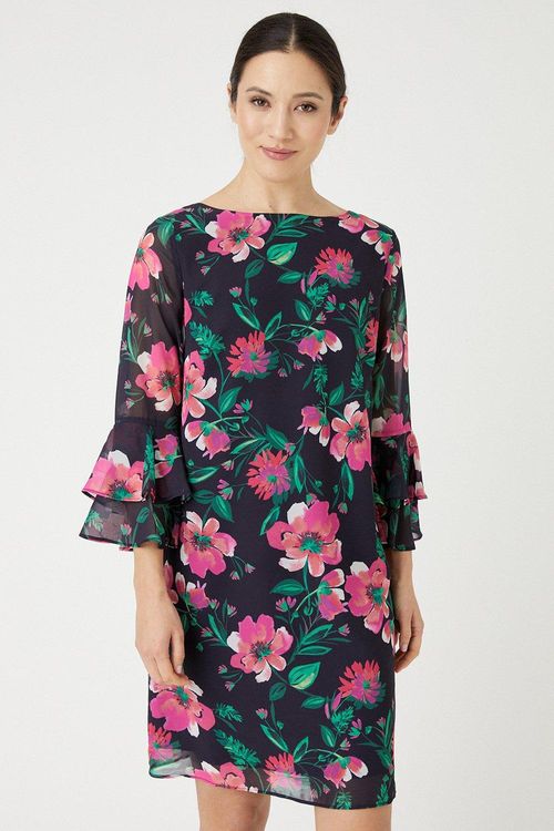 Womens Navy Floral Shift Dress