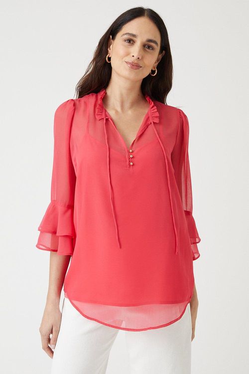 Womens Chiffon Tie Neck Blouse