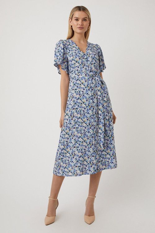 Ditsy Floral Button Through Midi Dress