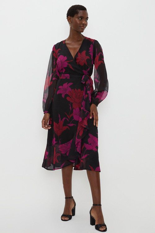 Womens Black Floral Long...