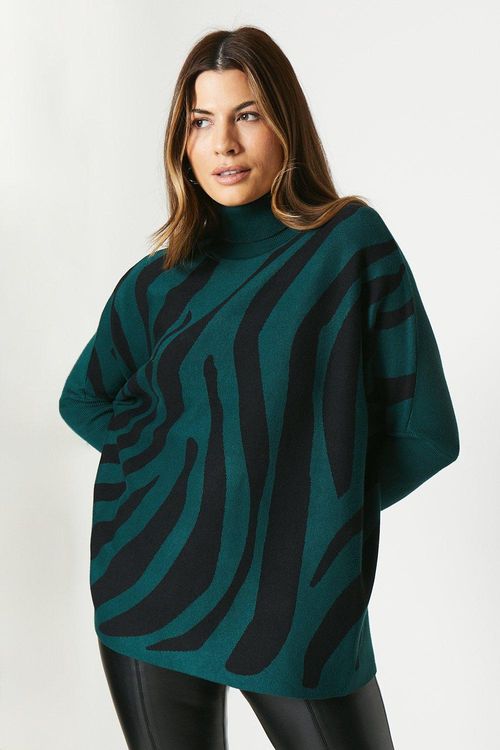 Womens Zebra Roll Neck Poncho...