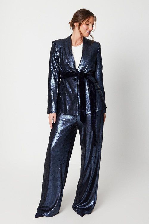 Womens Sequin Wide Leg Trouser