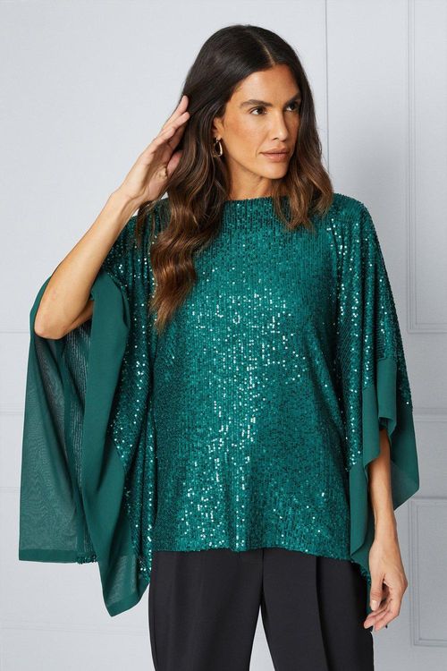 Womens Petite Sequin Chiffon...