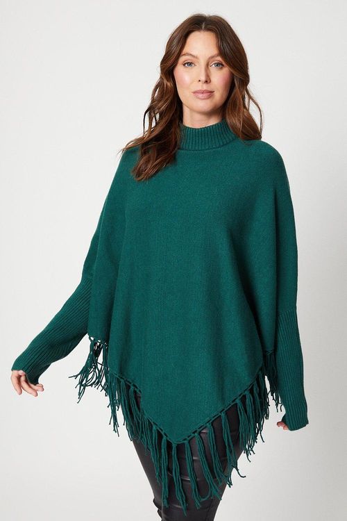 Womens Tassel Trim Poncho