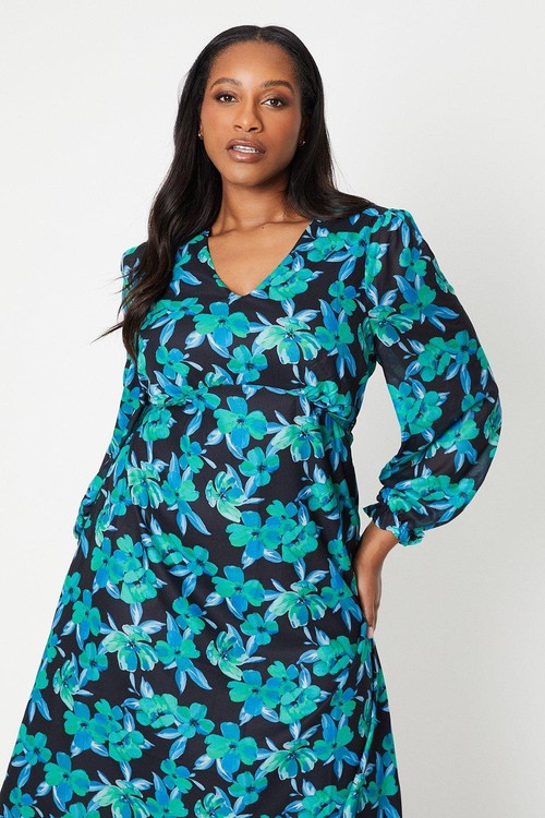Womens Floral Curve Shirred...