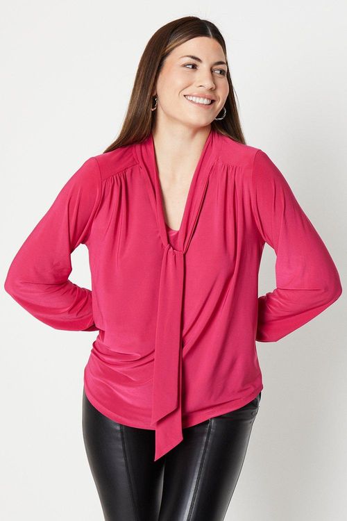 Womens Tie Neck Jersey Blouse