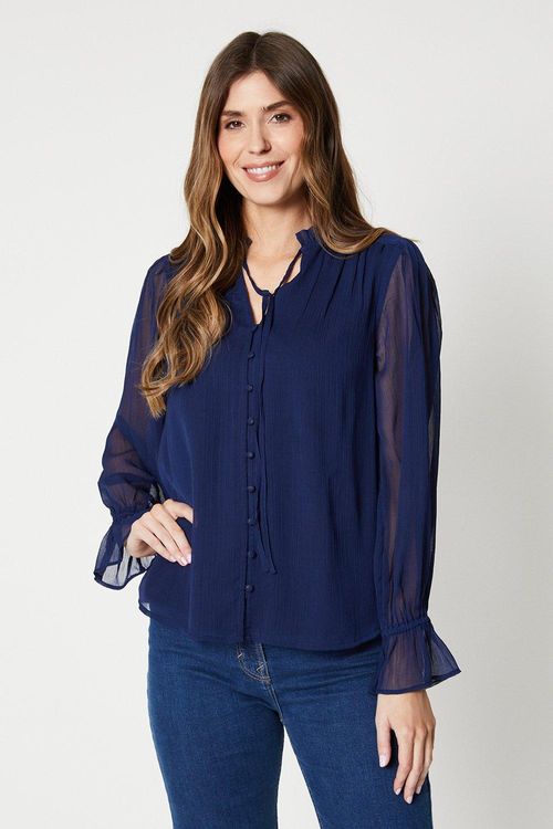 Womens Tie Neck Boho Blouse