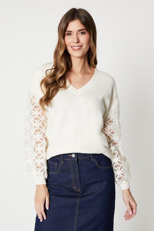 Womens Floral Lace Sleeve V...