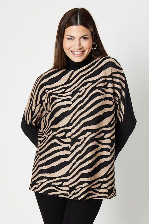 Womens Zebra Roll Neck Jumper