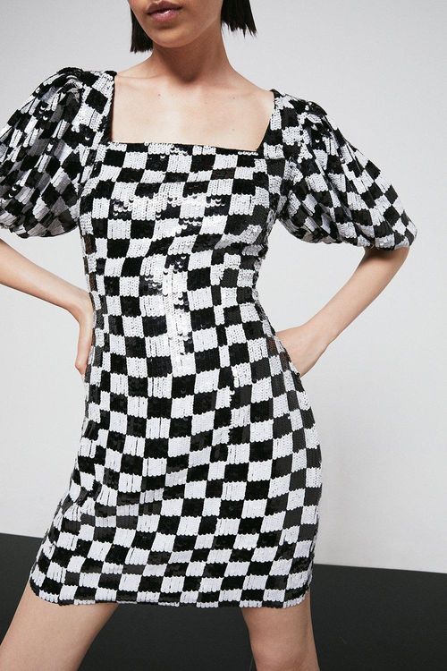 Womens Chequered Sequin Mini...