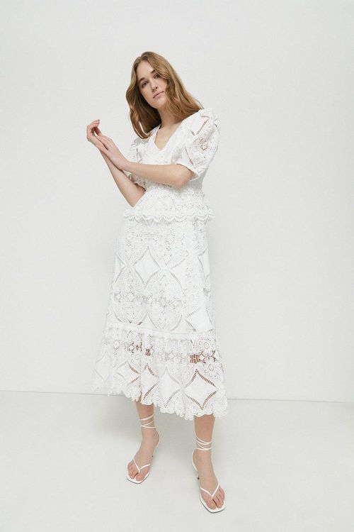 Womens Lace V Neck Midi Tier...