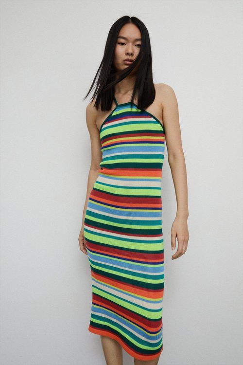 Womens Stripe Knit Midi Dress...