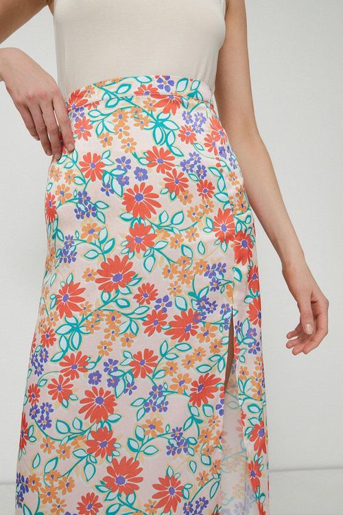 Womens Floral Midi Skirt With...