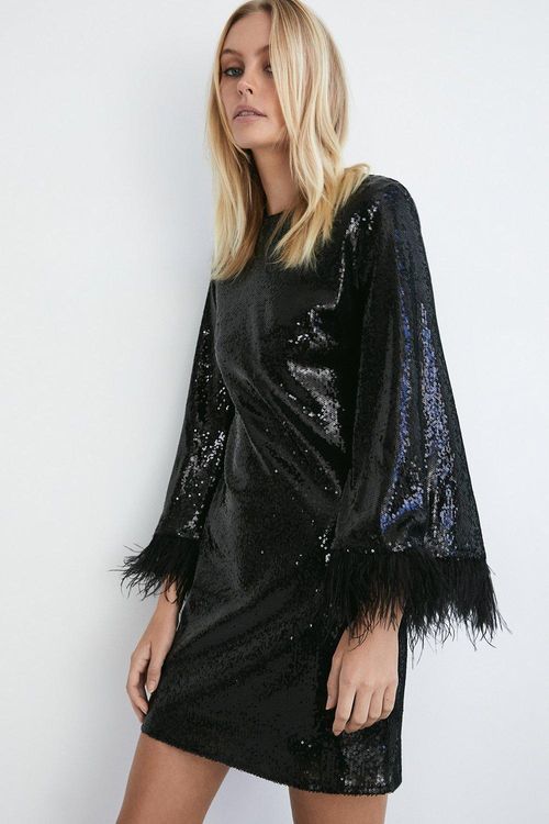 Womens Feather Sequin Mini...