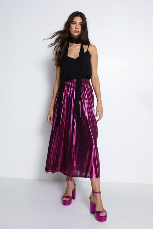 Womens Metallic Lame Pleated...