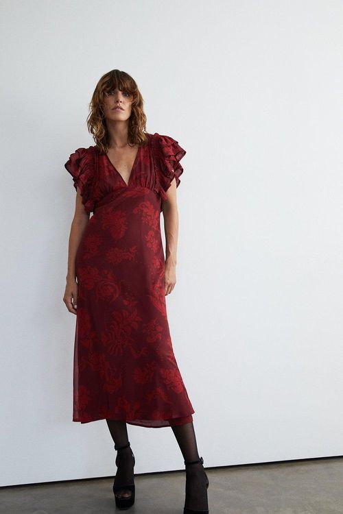 Womens Ruffle Maxi Dress In...