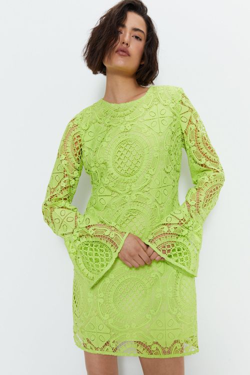 Womens Lace Flute Sleeve Mini...