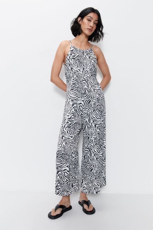 Womens Zebra Satin Wide Leg...