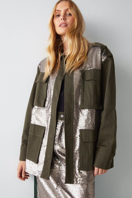 Womens Sequin Twill Oversized...