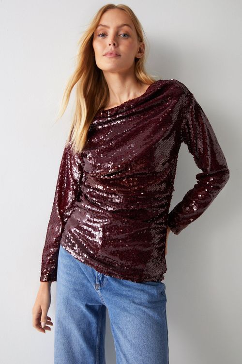 Womens Cowl Neck Long Sleeve...