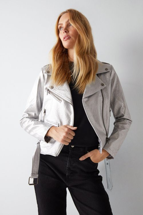 Womens Faux Leather Biker...